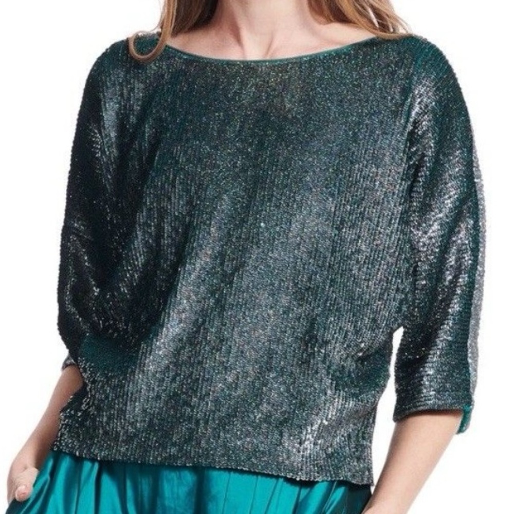 Emily Shalant Teal Green Sequin Dolman
